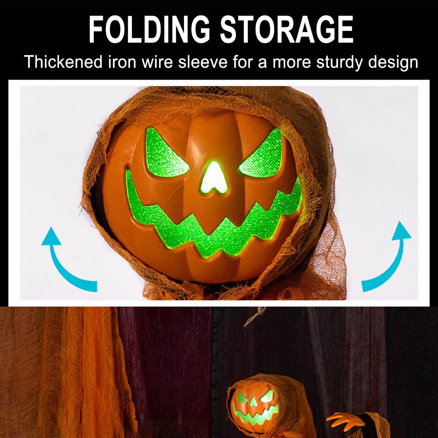 alwaysdwellTM - Halloween Pumpkin Party Decoration Hanging Prop with Green Light and Sound Effects