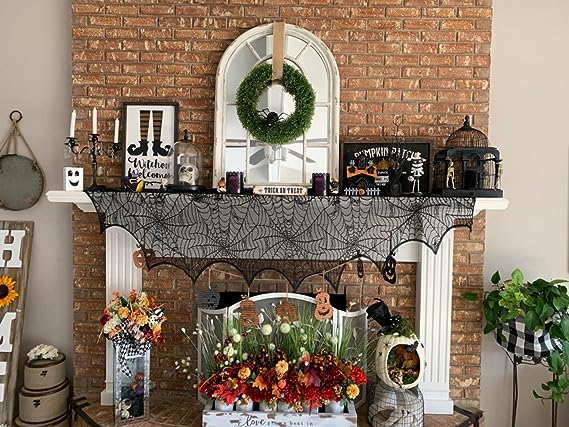 alwaysdwellTM - 🔥Halloween Hot Sale -Halloween Decorations Black Lace Spiderweb Fireplace Mantle