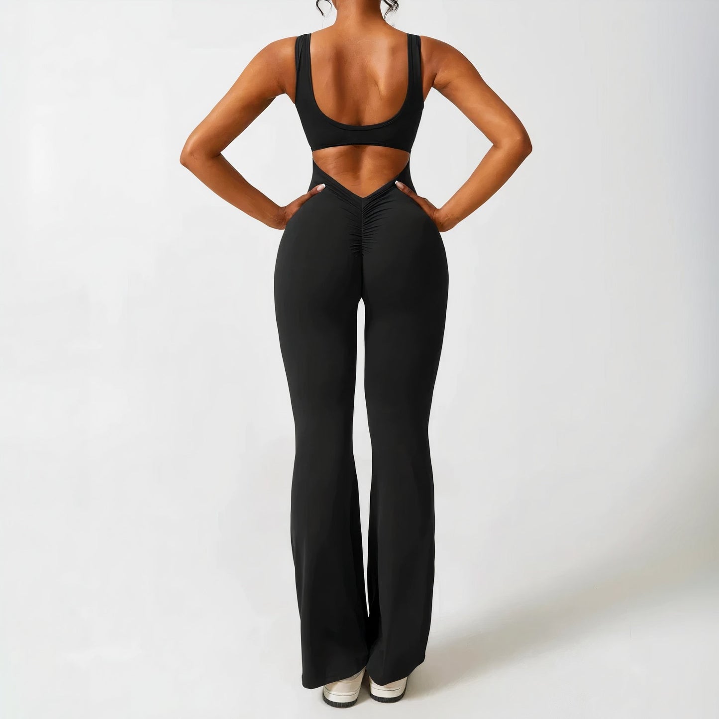 alwaysdwell™ - Scrunch V-Back Flared Jumpsuit