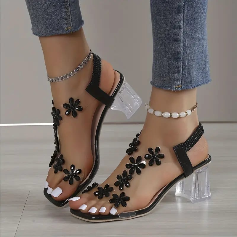 alwaysdwell™-Promotion 49% OFF - Women's Flower Rhinestone Block Heel Sandals