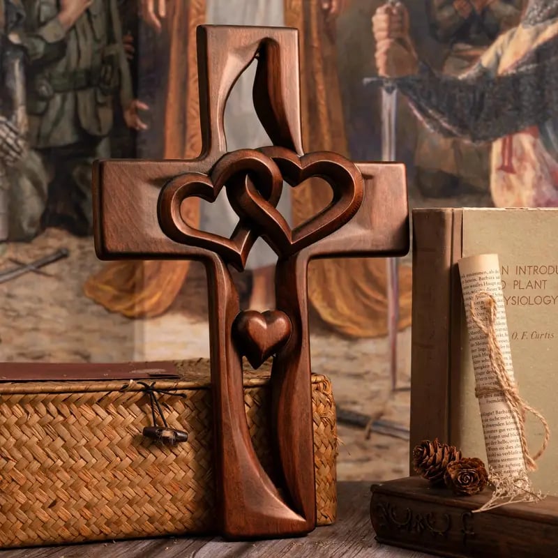 alwaysdwellTM - ✝️Intertwined Heart Wooden Cross(6.3*9.8 in)