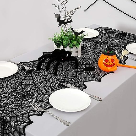 alwaysdwellTM - 🔥Halloween Hot Sale -Halloween Decorations Black Lace Spiderweb Fireplace Mantle