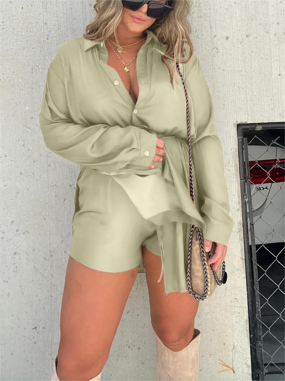 alwaysdwellTM - Versatile solid color long sleeve shirt suit