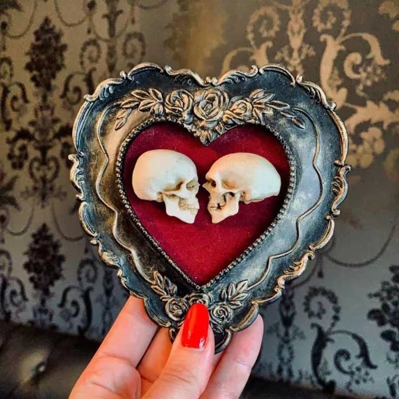 alwaysdwellTM - True love is forever - framed miniature realistic human skulls - Til death do us part