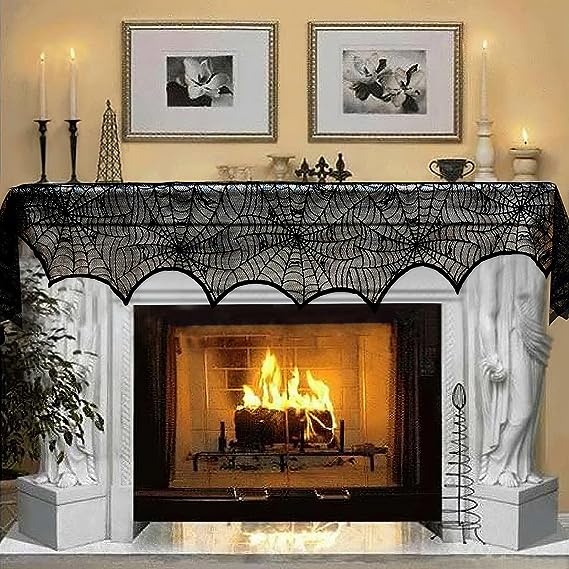 alwaysdwellTM - 🔥Halloween Hot Sale -Halloween Decorations Black Lace Spiderweb Fireplace Mantle