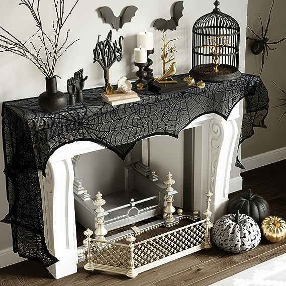 alwaysdwellTM - 🔥Halloween Hot Sale -Halloween Decorations Black Lace Spiderweb Fireplace Mantle