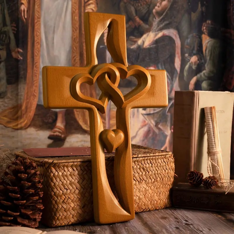 alwaysdwellTM - ✝️Intertwined Heart Wooden Cross(6.3*9.8 in)