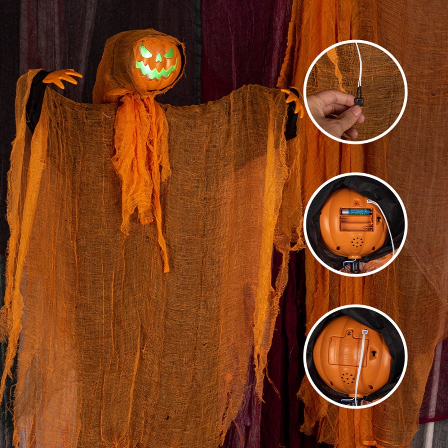 alwaysdwellTM - Halloween Pumpkin Party Decoration Hanging Prop with Green Light and Sound Effects