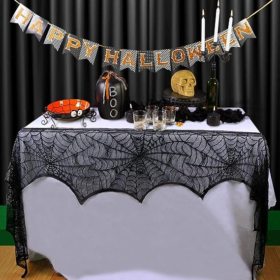 alwaysdwellTM - 🔥Halloween Hot Sale -Halloween Decorations Black Lace Spiderweb Fireplace Mantle