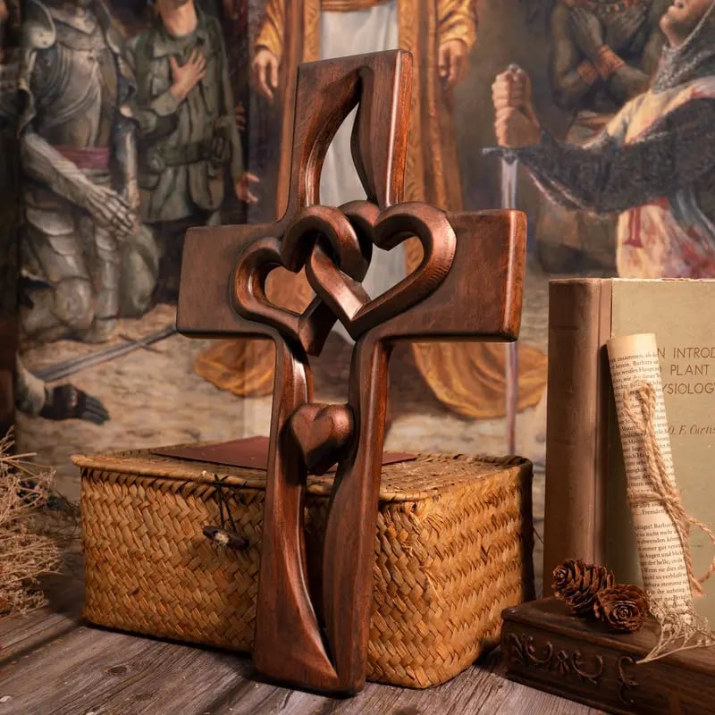 alwaysdwellTM - ✝️Intertwined Heart Wooden Cross(6.3*9.8 in)