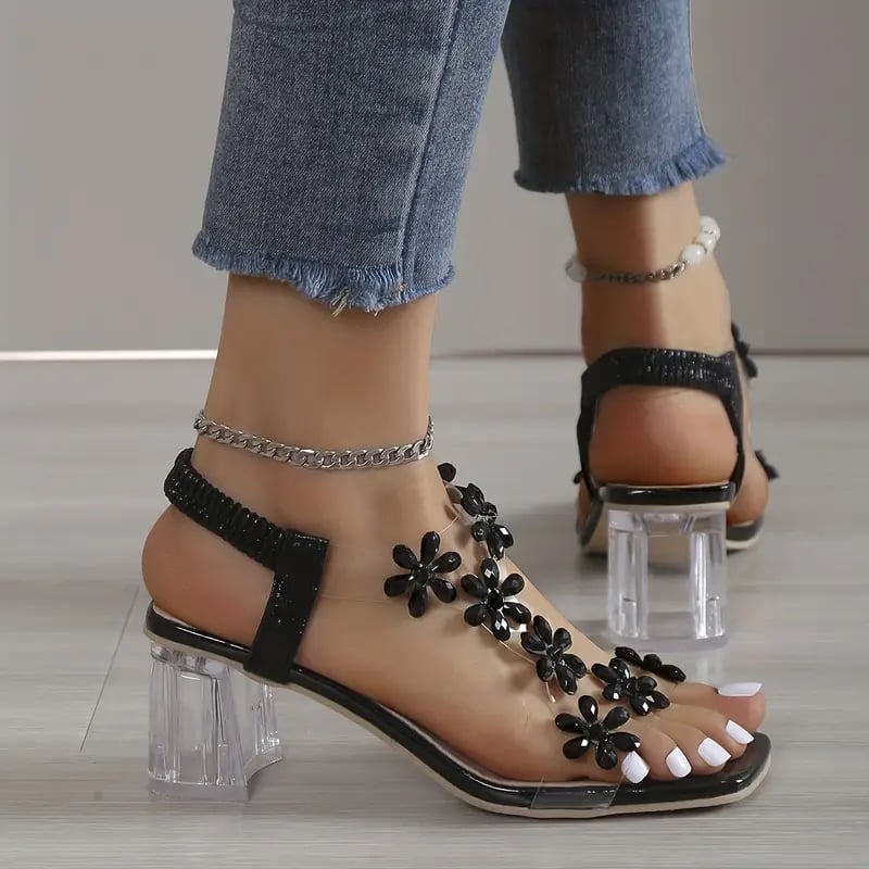 alwaysdwell™-Promotion 49% OFF - Women's Flower Rhinestone Block Heel Sandals