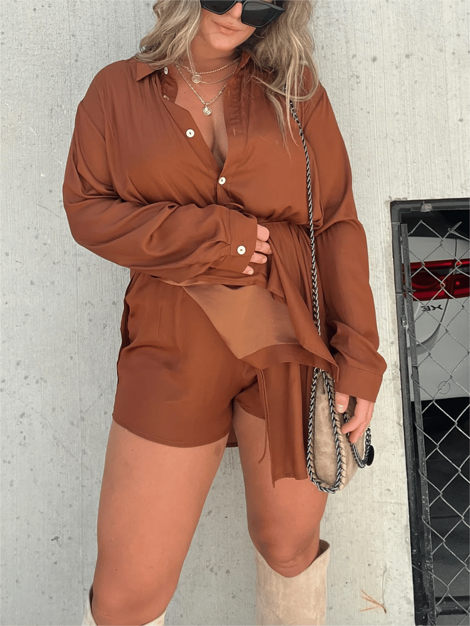 alwaysdwellTM - Versatile solid color long sleeve shirt suit