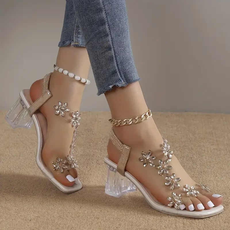 alwaysdwell™-Promotion 49% OFF - Women's Flower Rhinestone Block Heel Sandals
