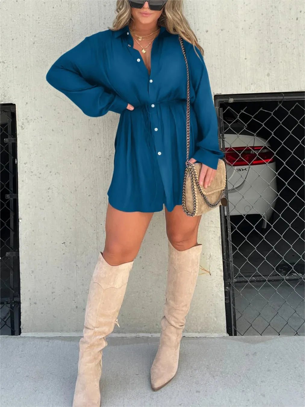 alwaysdwellTM - Versatile solid color long sleeve shirt suit