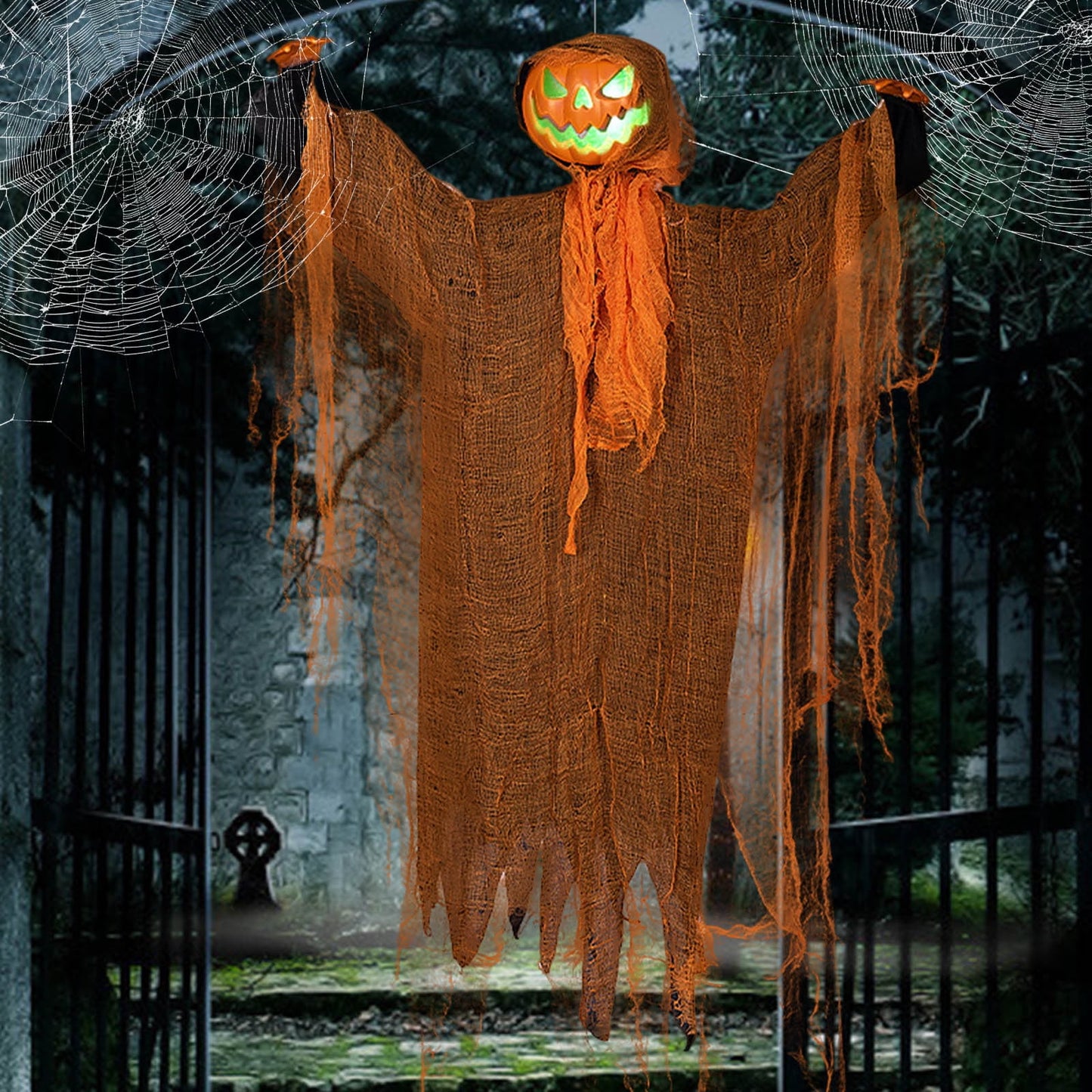 alwaysdwellTM - Halloween Pumpkin Party Decoration Hanging Prop with Green Light and Sound Effects