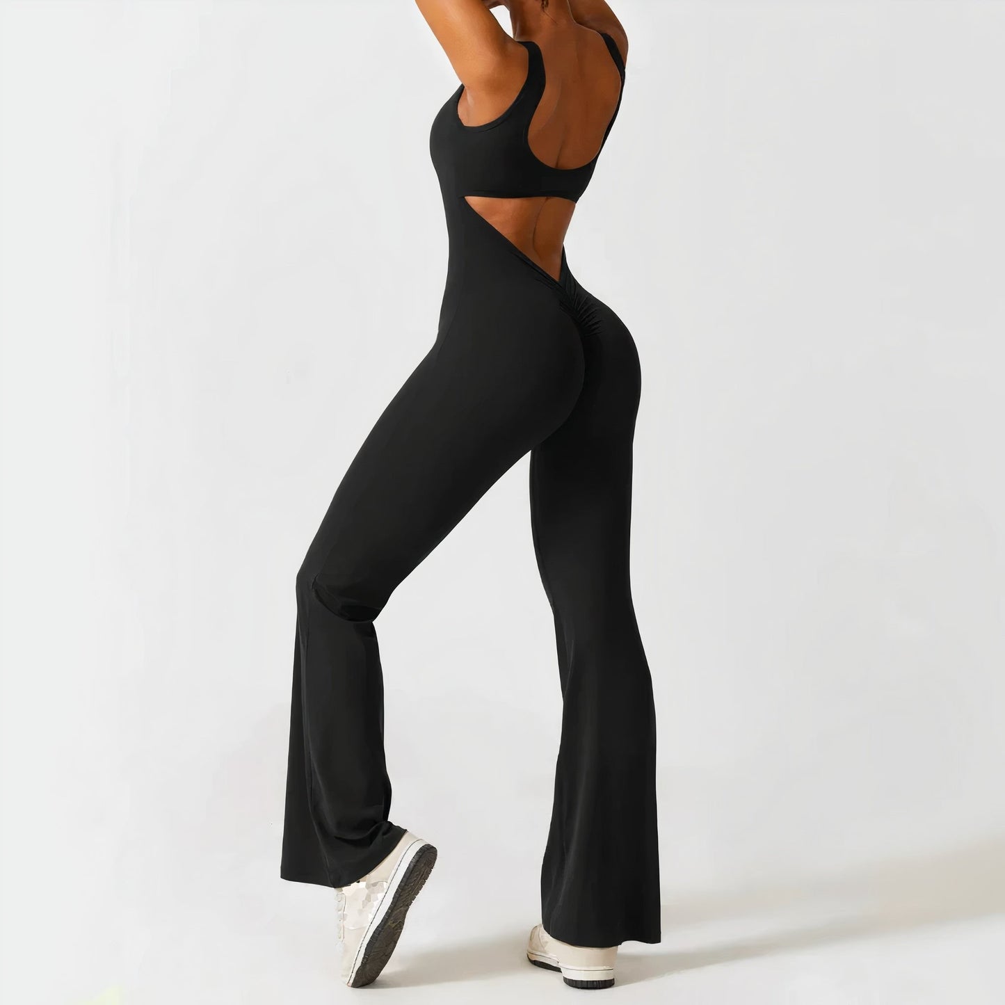alwaysdwell™ - Scrunch V-Back Flared Jumpsuit