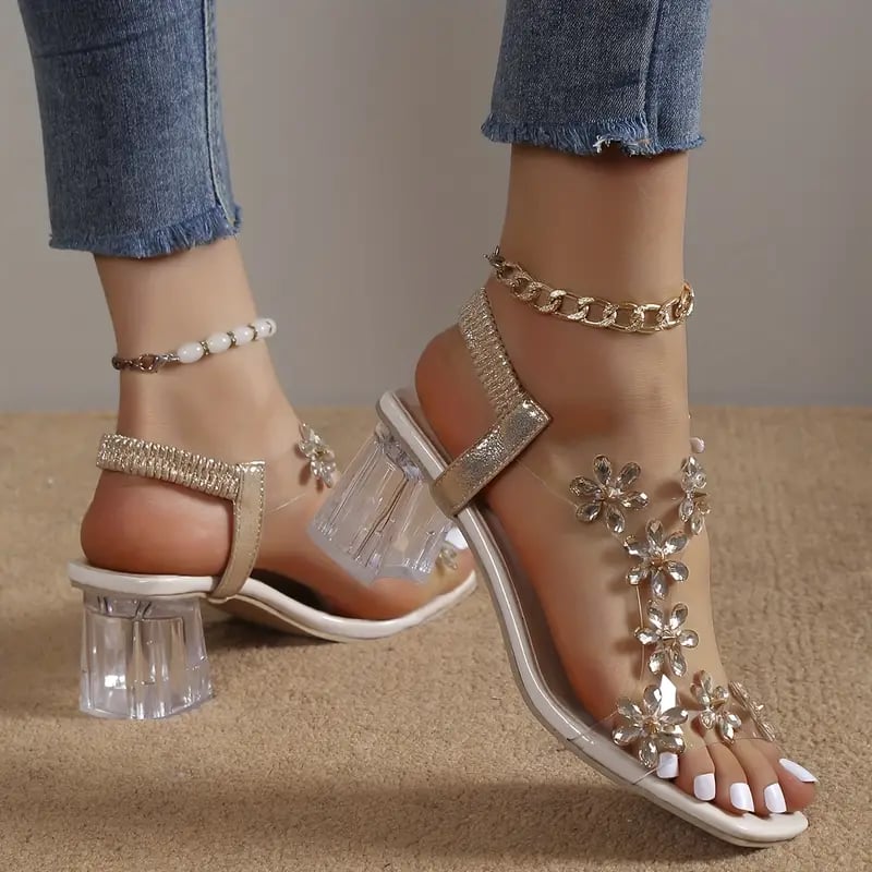 alwaysdwell™-Promotion 49% OFF - Women's Flower Rhinestone Block Heel Sandals