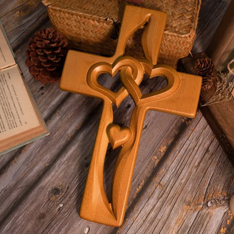 alwaysdwellTM - ✝️Intertwined Heart Wooden Cross(6.3*9.8 in)