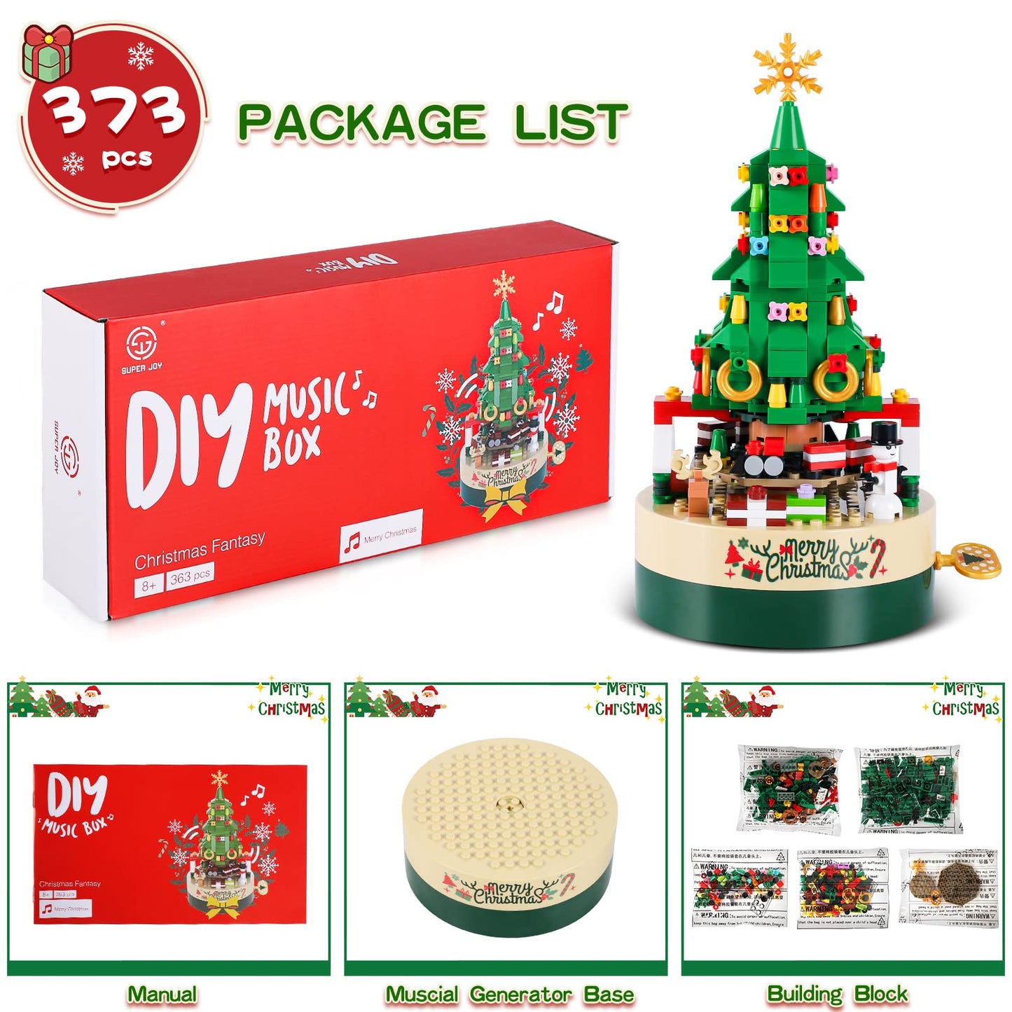 alwaysdwellTM - Christmas Tree Building Kits for Kids DIY Building Block Music Box