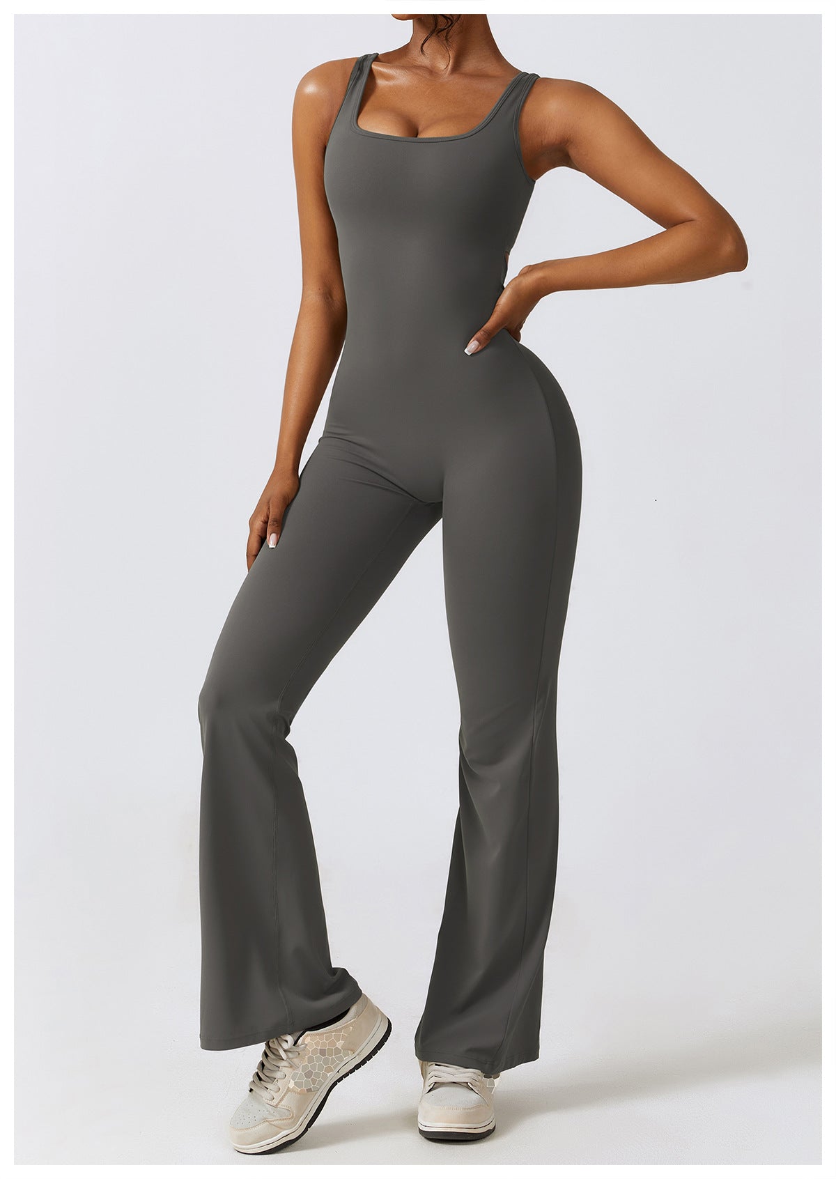 alwaysdwell™ - Scrunch V-Back Flared Jumpsuit