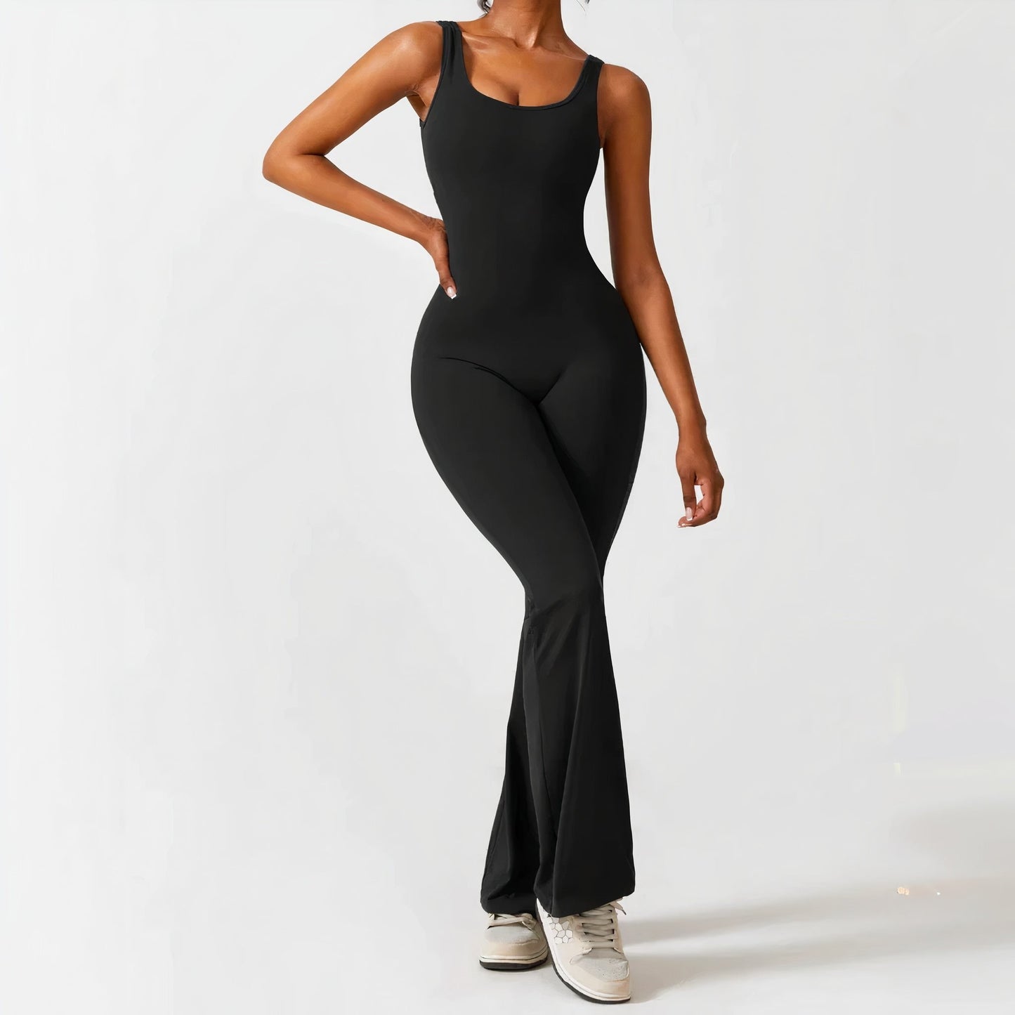 alwaysdwell™ - Scrunch V-Back Flared Jumpsuit