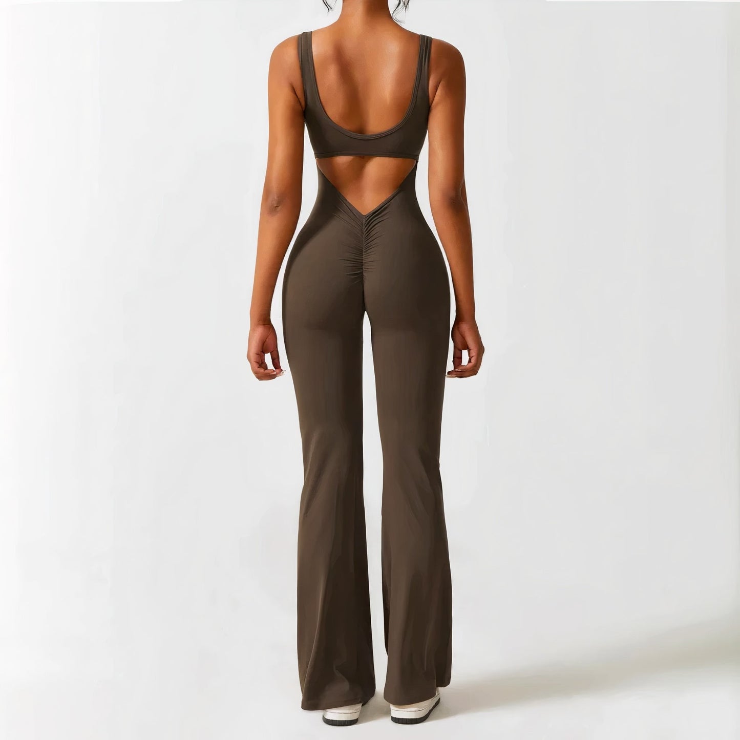 alwaysdwell™ - Scrunch V-Back Flared Jumpsuit