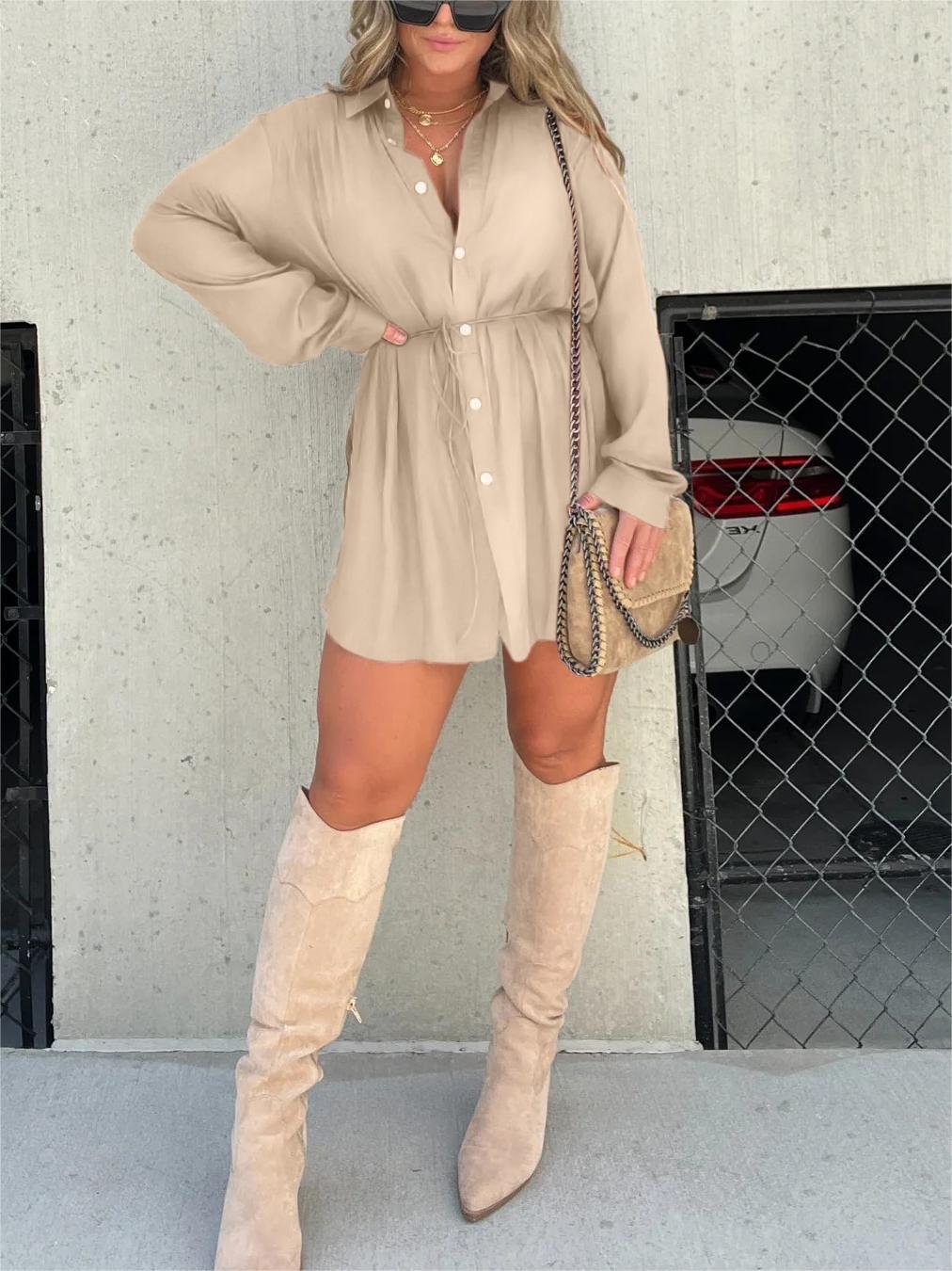alwaysdwellTM - Versatile solid color long sleeve shirt suit