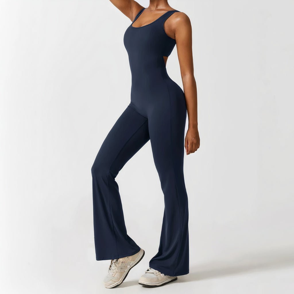 alwaysdwell™ - Scrunch V-Back Flared Jumpsuit