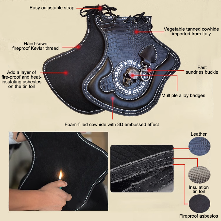 alwaysdwellTM - Universal Motorcycle Leather Side Saddle Heat Shield Deflector