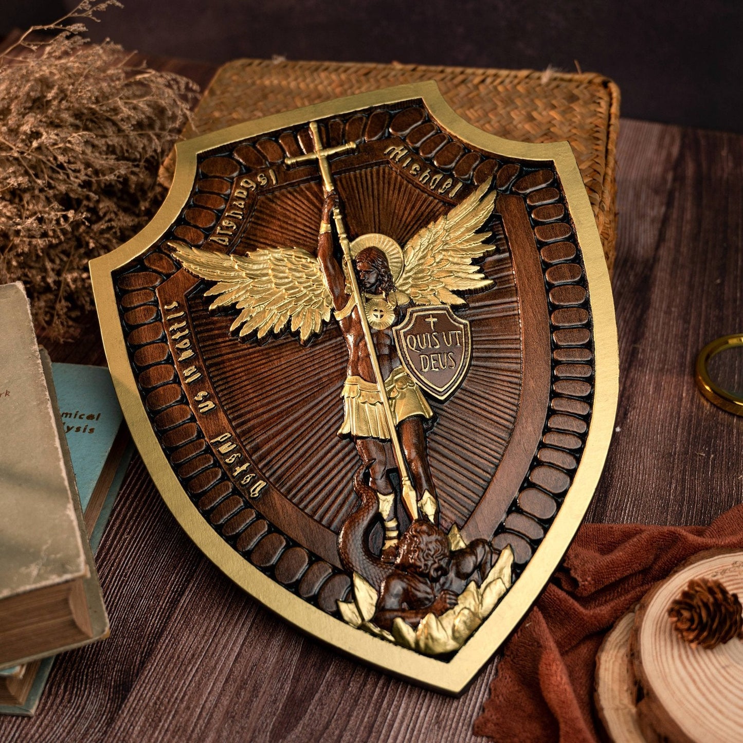 alwaysdwellTM - 🎁Shield Archangel Michael Solid wood carving gift