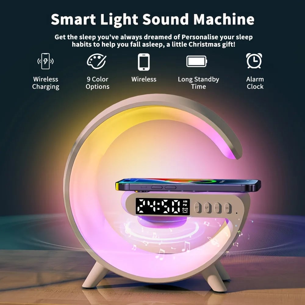 alwaysdwellTM - Multi-function Bluetooth Speaker - Colorful Ambient Light Wireless Charging Clock All-in-One