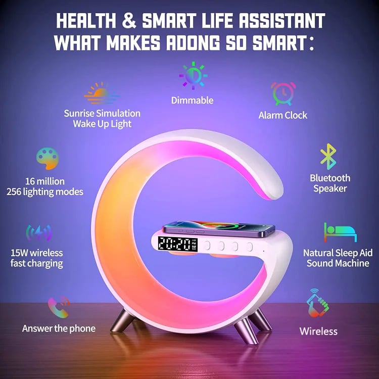 alwaysdwellTM - Multi-function Bluetooth Speaker - Colorful Ambient Light Wireless Charging Clock All-in-One