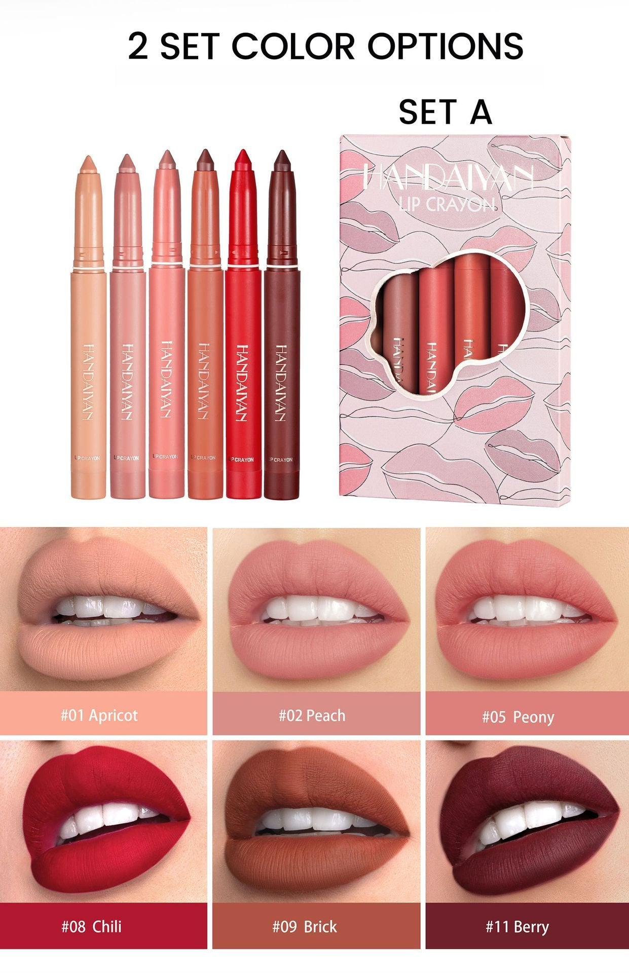 alwaysdwellTM - 12 Color Rotating Sharpenable Matte Lipstick Pencils