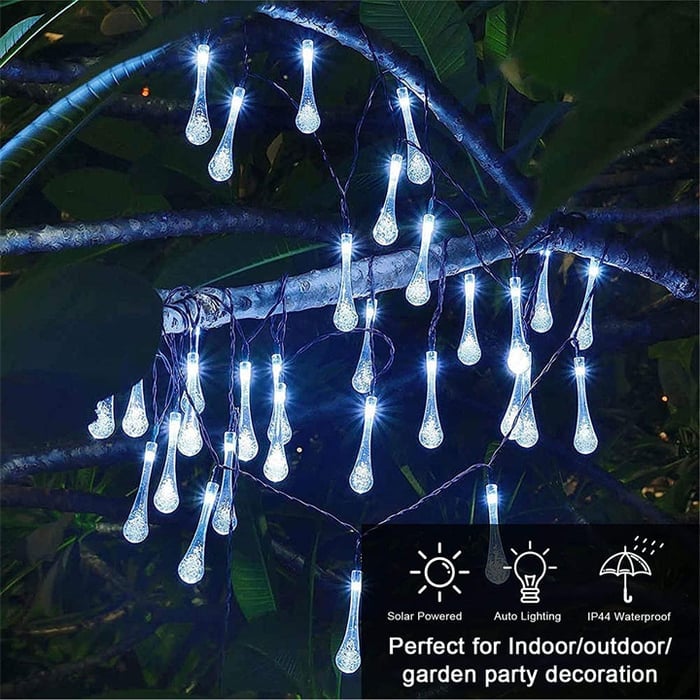 alwaysdwellTM - 🌟8 Modes Solar Water Drop String Lights - 💐For Indoor Outdoor Decoration