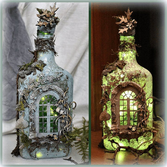 alwaysdwellTM - Altered Art Bottle - Mystical forest stories