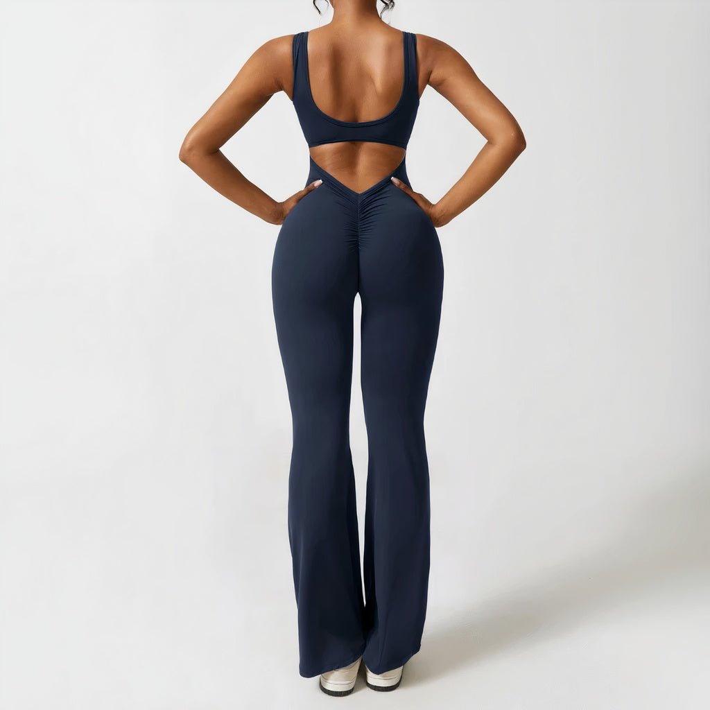 alwaysdwell™ - Scrunch V-Back Flared Jumpsuit