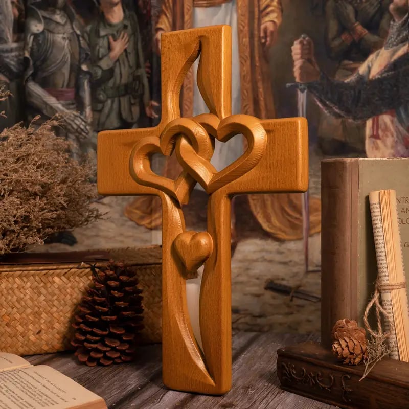 alwaysdwellTM - ✝️Intertwined Heart Wooden Cross(6.3*9.8 in)