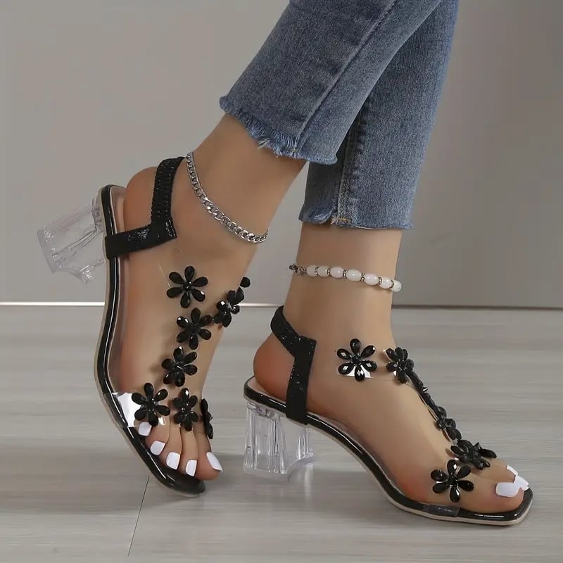 alwaysdwell™-Promotion 49% OFF - Women's Flower Rhinestone Block Heel Sandals
