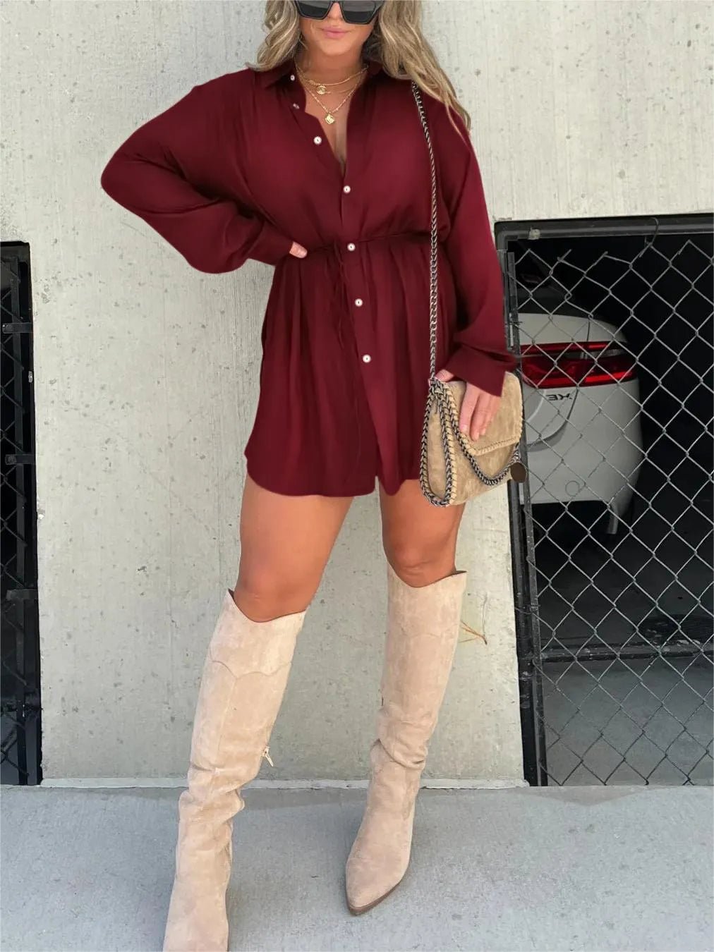 alwaysdwellTM - Versatile solid color long sleeve shirt suit