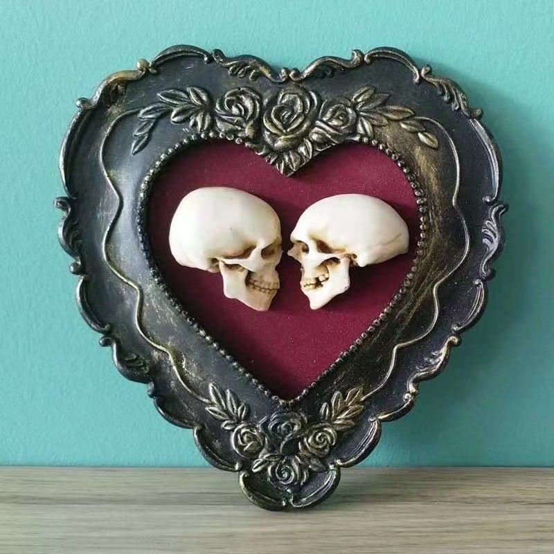 alwaysdwellTM - True love is forever - framed miniature realistic human skulls - Til death do us part