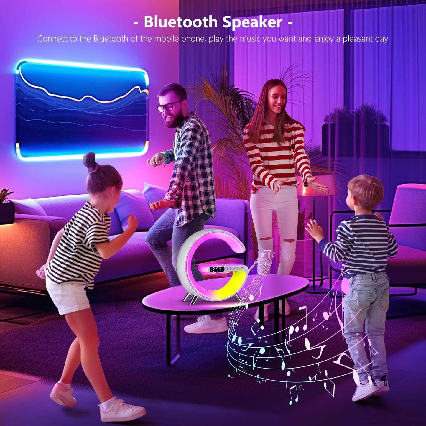 alwaysdwellTM - Multi-function Bluetooth Speaker - Colorful Ambient Light Wireless Charging Clock All-in-One