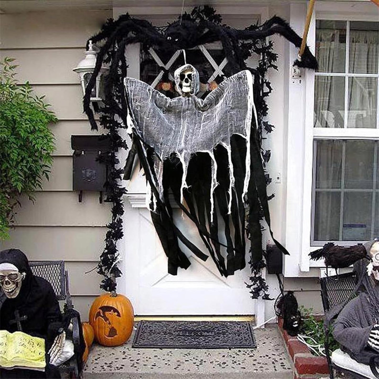 alwaysdwellTM - Halloween hanging skull gauze ghost