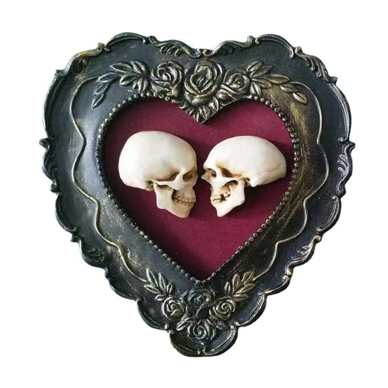 alwaysdwellTM - True love is forever - framed miniature realistic human skulls - Til death do us part