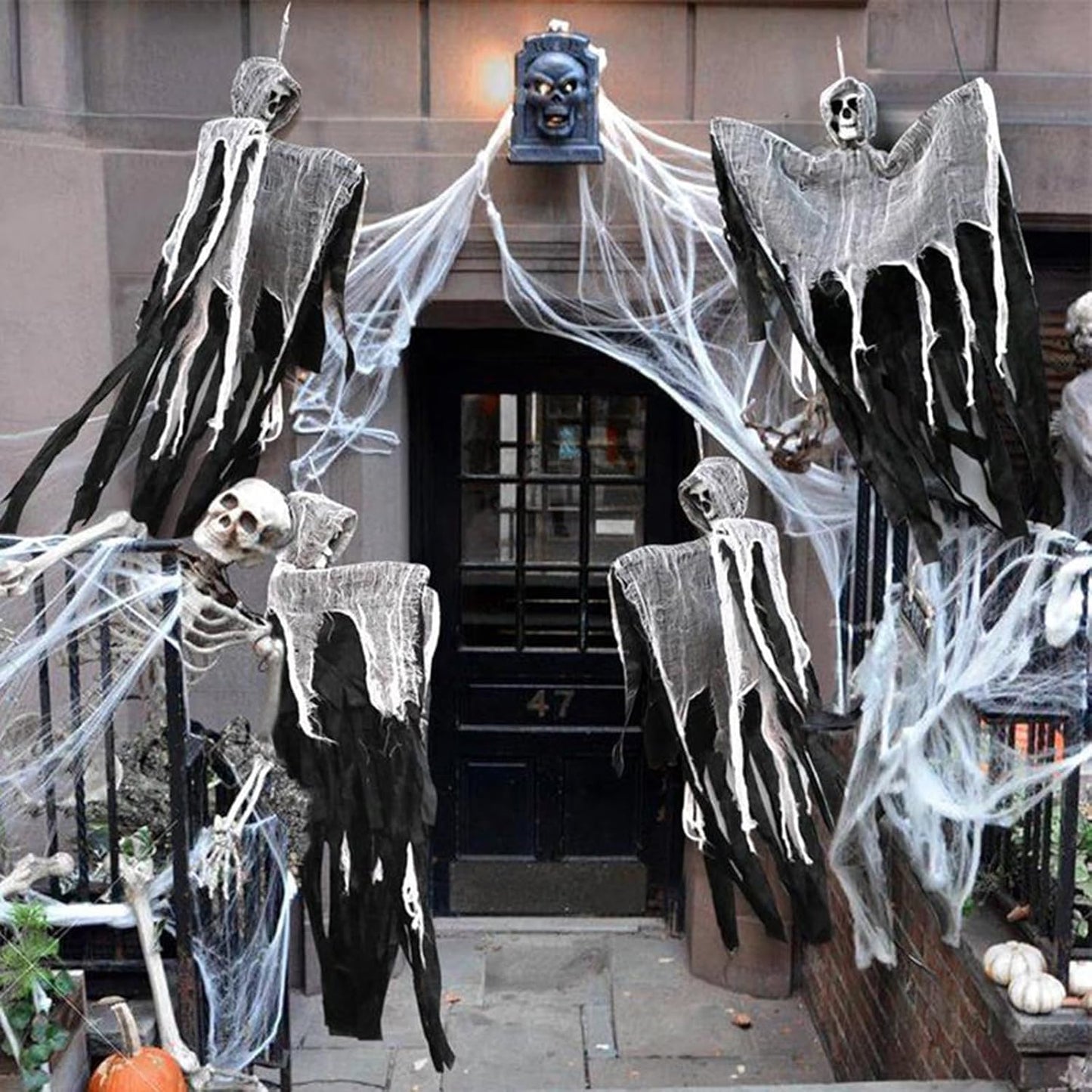 alwaysdwellTM - Halloween hanging skull gauze ghost