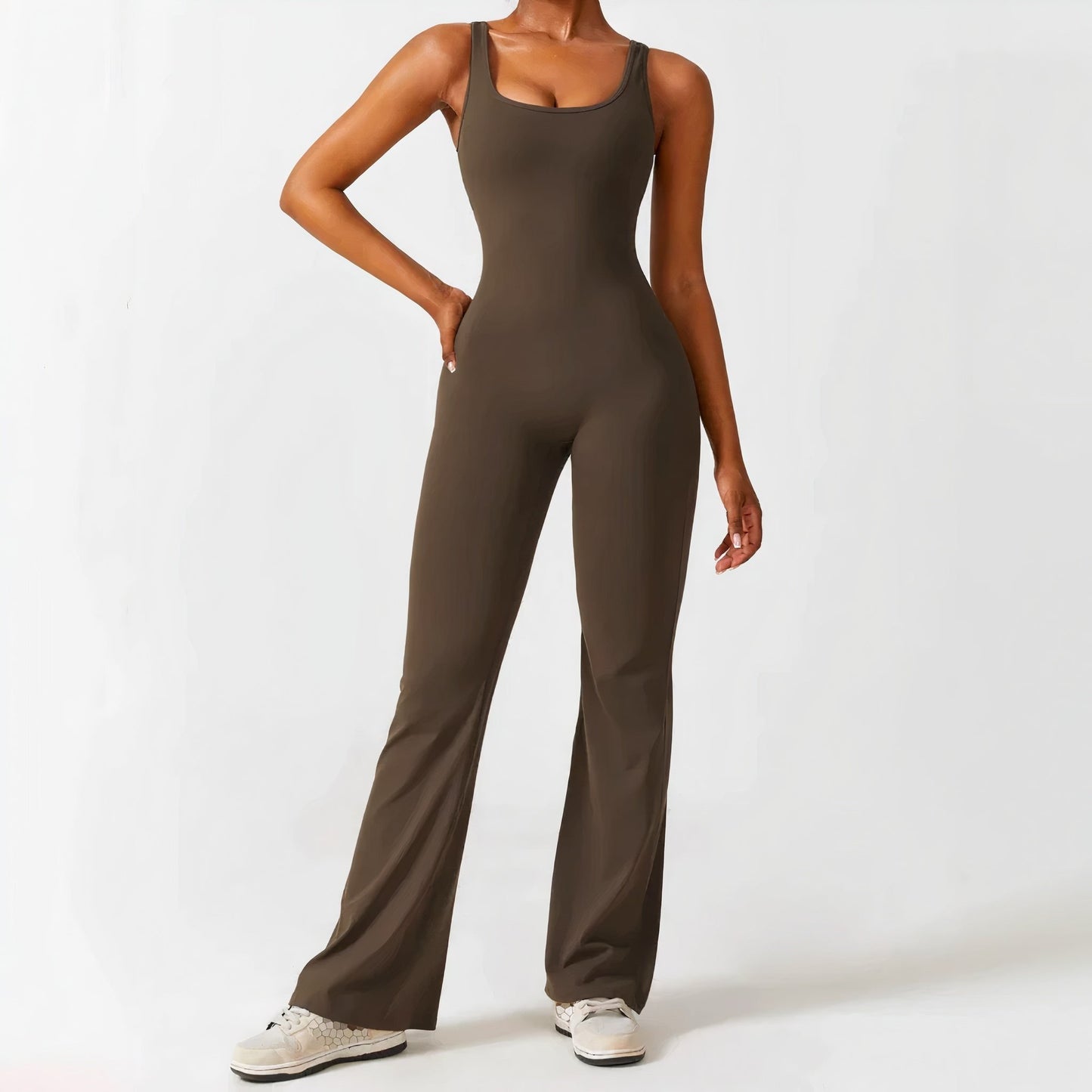alwaysdwell™ - Scrunch V-Back Flared Jumpsuit