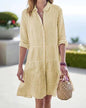 alwaysdwellTM - 🔥Huge Sale 51% OFF💖Long Sleeve Lapel Stripe Layered Panel Hem Shirt Dress