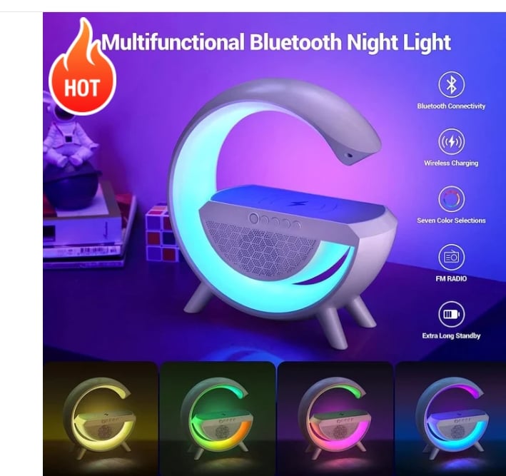 Multi-function Bluetooth Speaker - Colorful Ambient Light Wireless Charging Clock All-in-One