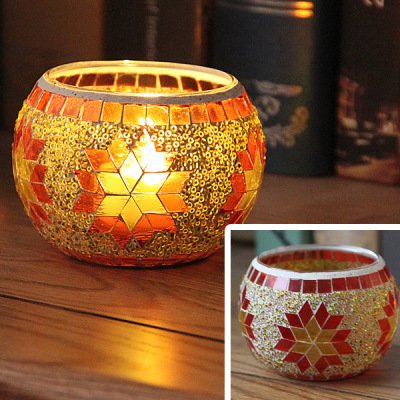 alwaysdwellTM - Mosaic glass candlestick European retro ornaments