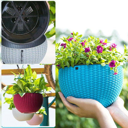 Plastic Rattan Hanging Planter Basket with Drainage Hole