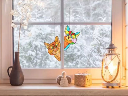 🔥Hot Sale-😻Handmade Stain Cat Suncatcher For Window